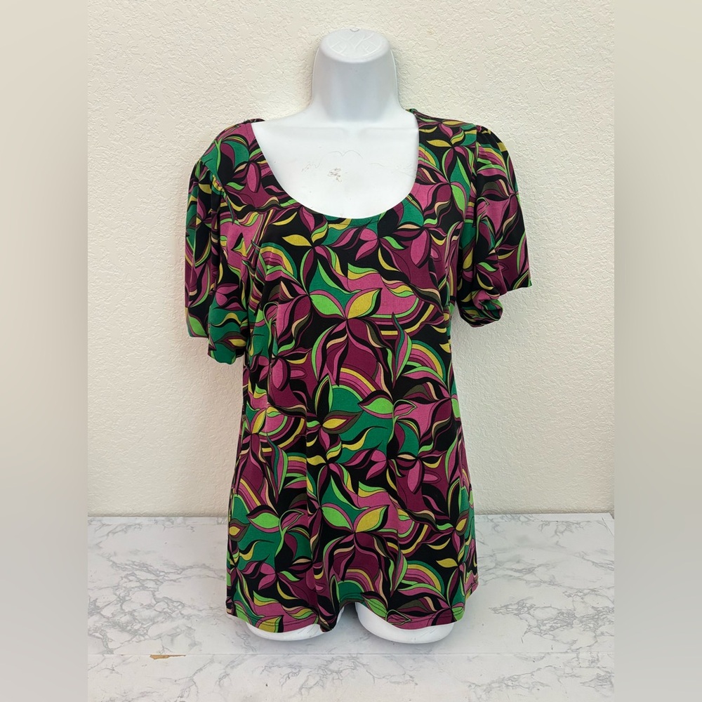 INC International Concepts Short Sleeve Top Women’s M Blouse Colorful Floral